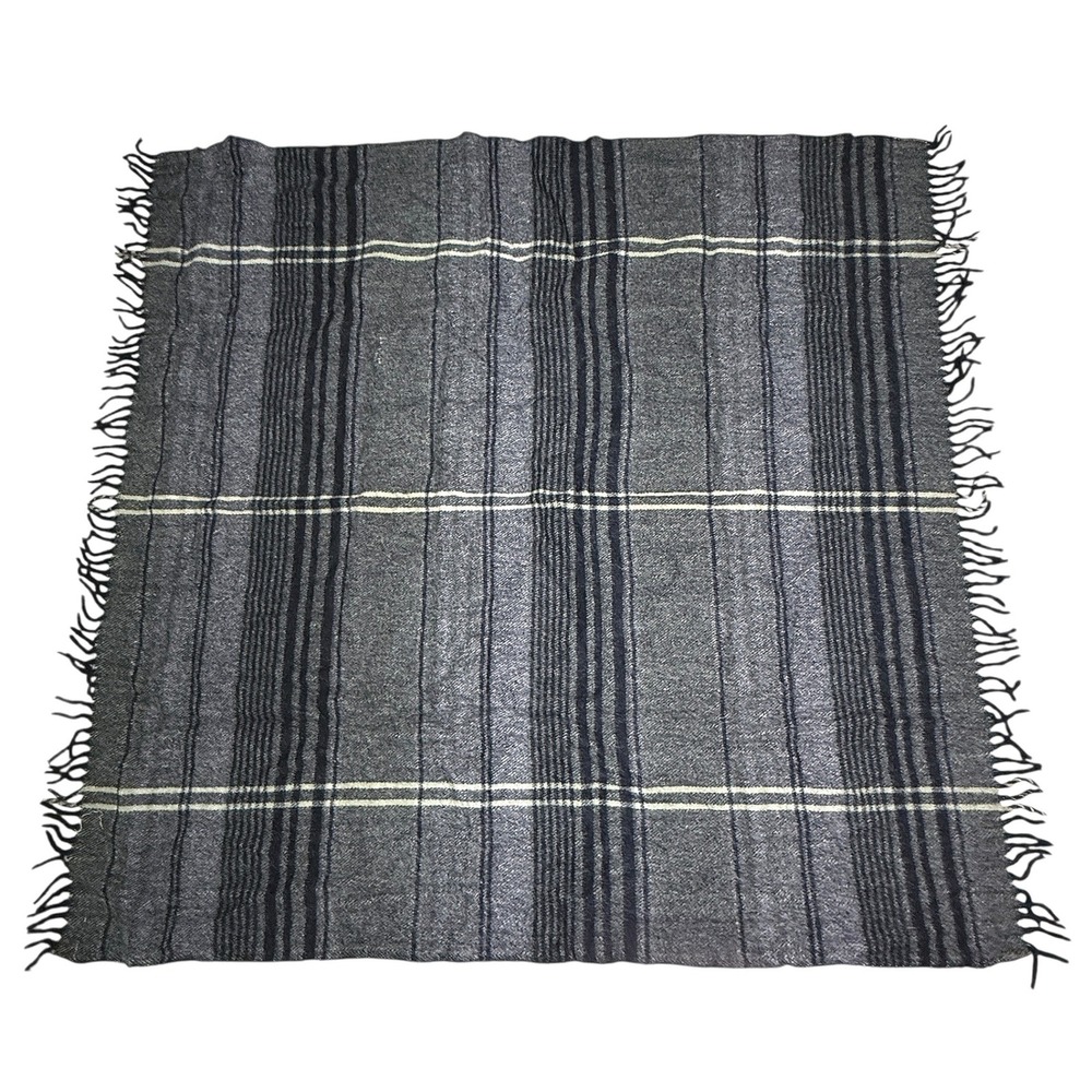 Vintage Wool O The West Black Grey Plaid 100% Wool Throw Blanket 60" x 55" Retro